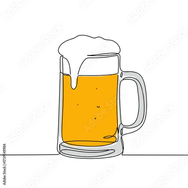 Fototapeta Beer mug with foam filled with golden lager on white background  