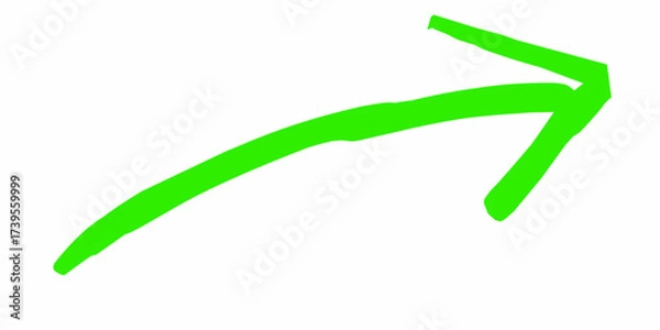 Fototapeta Bright green curved arrow pointing right direction with playful design