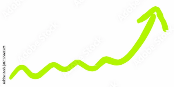 Fototapeta Upward trending lime green arrow with wavy base on white background