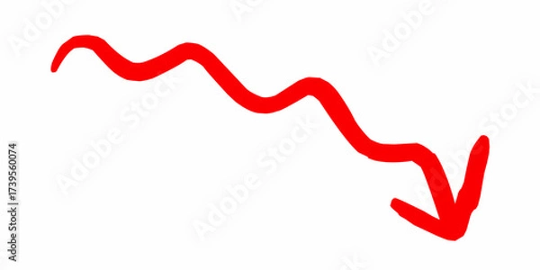 Fototapeta Red downward arrow with wavy line indicates decline and negative trend