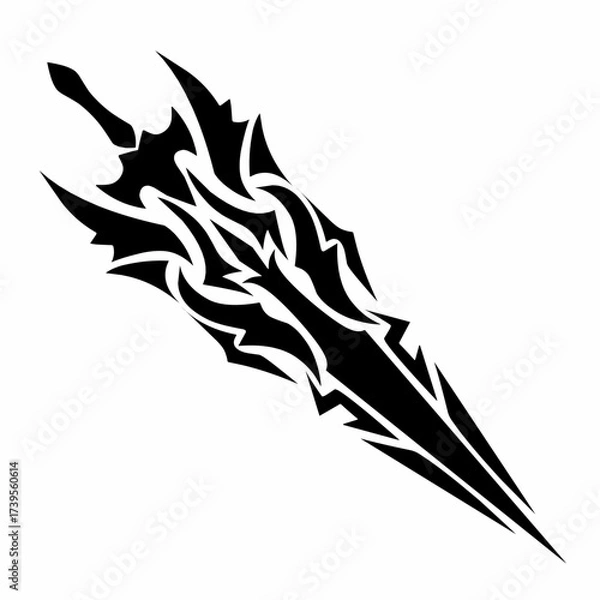 Fototapeta Black and white tribal sword tattoo design featuring bold, sharp lines and intricate patterns