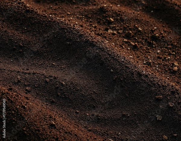 Fototapeta Rich, dark soil ready for planting seeds, a fertile ground texture perfect for agriculture, gardening, and environmental projects needing natural earth elements