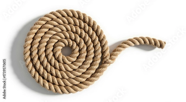 Fototapeta Coiled natural fiber rope on a white background