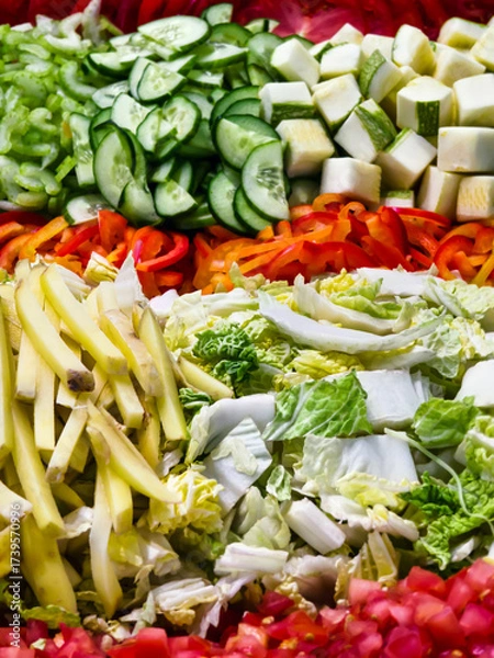 Fototapeta Colorful assortment of fresh vegetables arranged neatly on a table for a healthy meal preparation