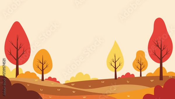 Fototapeta Autumn background with trees. Hand-drawn autumn nature. Simple autumn banner. Hello autumn - background with copy space