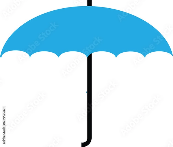 Fototapeta Illustration of a single blue umbrella with a black handle on a white background in a simple style