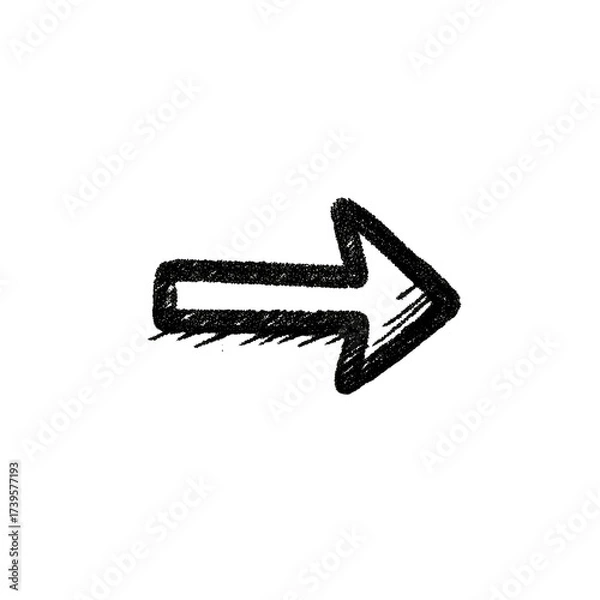 Fototapeta A stark, textured, right-pointing arrow rendered in a chalky style against a black backdrop