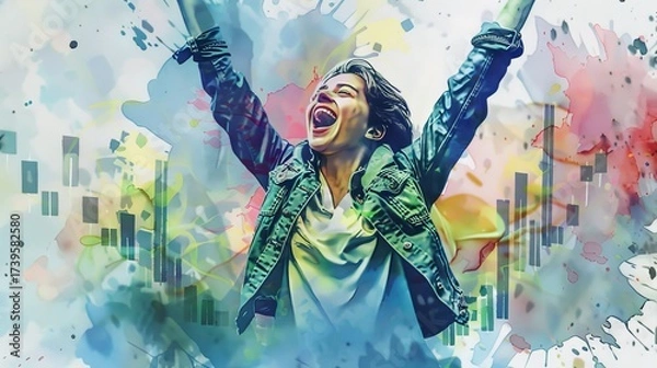 Fototapeta A vibrant expression of joy and excitement captured in a colorful abstract artwork. Perfect for inspiring positivity.