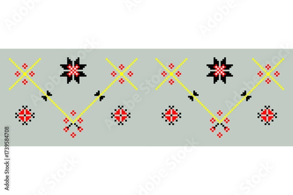 Fototapeta Elegant national traditional embroidery texture. Detailed seamless ornamental pattern. Textile print abstract background. Vector illustration