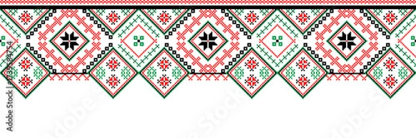 Fototapeta National traditional embroidery texture. Detailed seamless ornamental pattern for clothers. Textile print abstract background. Vector illustration