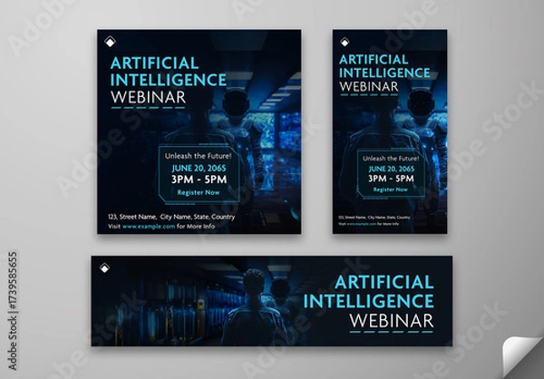 Fototapeta Editable AI Webinar Template – Futuristic Dark Tech Theme for Artificial Intelligence Virtual Event