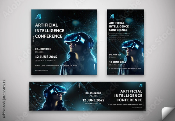 Fototapeta Editable Artificial Intelligence Conference Social Media Template – Futuristic VR Theme
