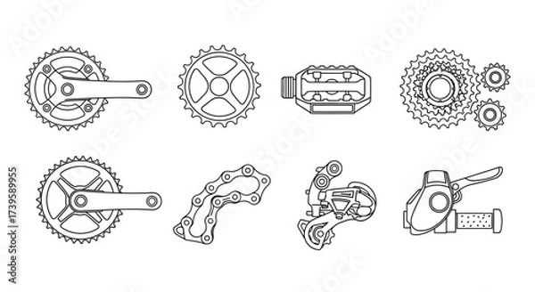 Obraz Detailed bicycle components set mechanical engineering design elements for cycling enthusiasts vector