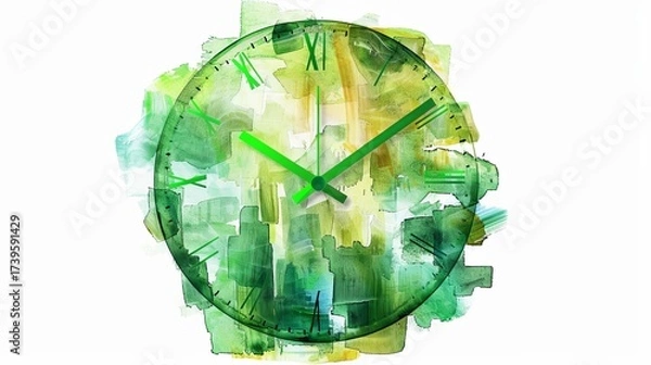 Fototapeta Colorful abstract clock design represents time concept with green hues and artistic background, perfect for creative projects.