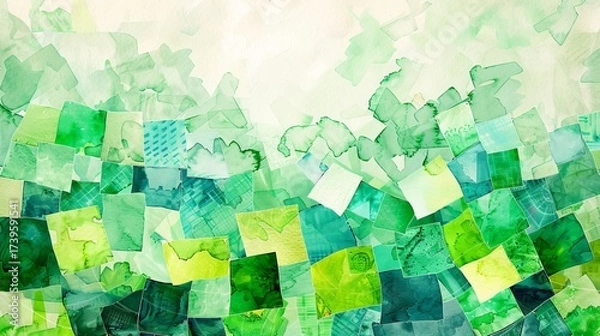Fototapeta Vibrant abstract watercolor pattern featuring shades of green, ideal for creative projects and artistic designs.