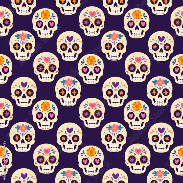 Fototapeta Seamless sugar skull pattern for Day of the Dead designs