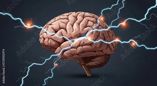 Fototapeta Human Brain with Electrical Discharges Representing Thought and Neural Activity.