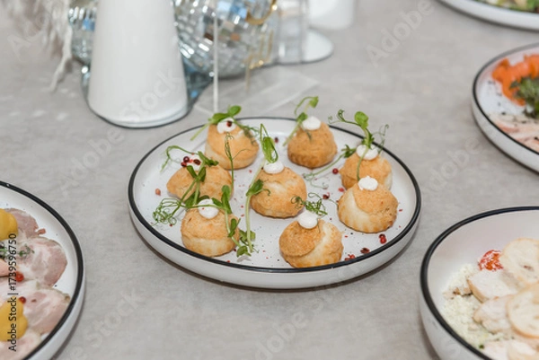 Obraz Food on the festive table. Cold appetizers for the banquet.