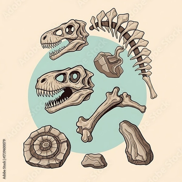 Fototapeta Dinosaur Fossil Remains - Prehistoric Paleontology and Ancient History Illustration.