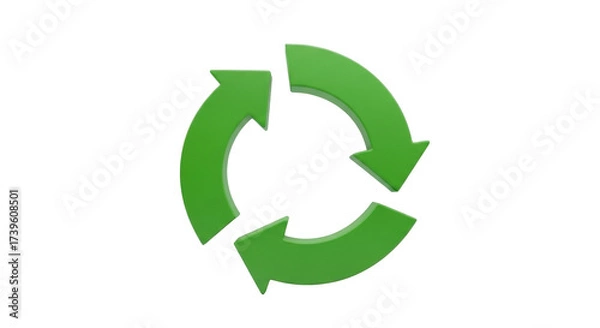Fototapeta Three green arrows in a circular loop recycling symbol.