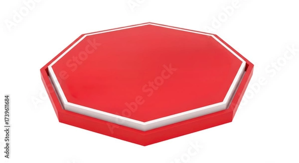 Fototapeta Red Octagonal Blank Sign with White Border.