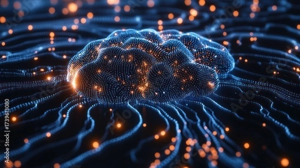 Fototapeta Abstract digital brain network, futuristic design, background for technology