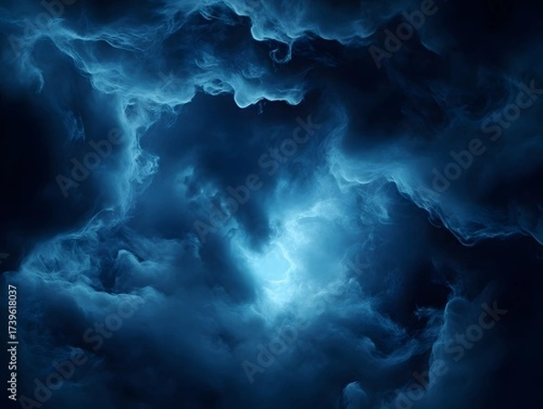 Obraz Dramatic blue nebula cloudscape with ethereal glow abstract cosmic background