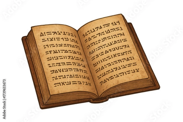 Obraz Ancient grimoire open showing mystical archaic script