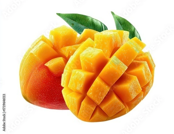 Obraz Two Cut Mangoes With Teal Glitter