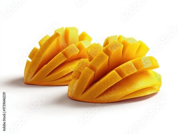 Obraz Two Decorated Mango Slices On White Background