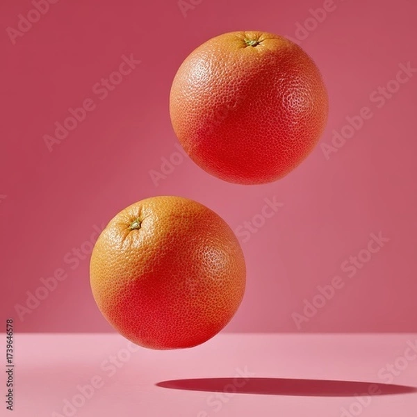 Obraz Two Floating Oranges on Pink Background with Shadow and Soft Lighting
