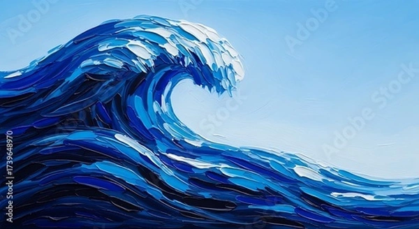 Fototapeta Abstract ocean wave painting with vivid blue and white colors and texture