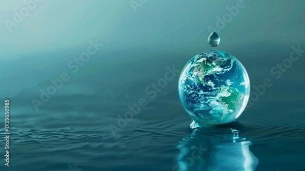 Fototapeta A drop of water falls to Earth, reflecting global issues of freshwater scarcity and the importance of conservation — eco-blog, presentations on water resources, educational materials.