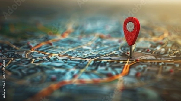 Fototapeta A red marker on a map symbolizing a location.
Useful for illustrating topics related to navigation, tourism, logistics, or geolocation services.