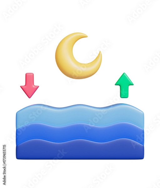 Obraz 조수간만의 차 달이 해수면에 미치는 영향 화살표 Tidal Forces Moon Influence on Ocean Waves with Arrow