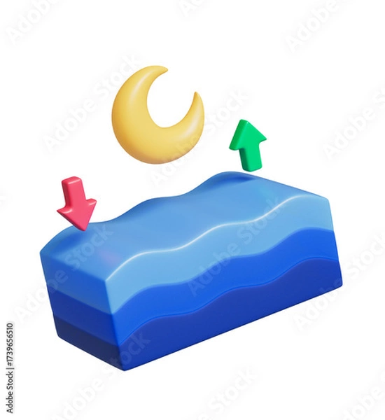 Obraz 조수간만의 차 달이 해수면에 미치는 영향 화살표 Tidal Forces Moon Influence on Ocean Waves with Arrow