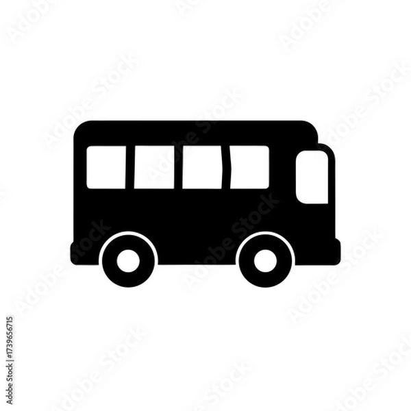 Obraz Simple black bus with windows and wheels on transparent background silhouette
