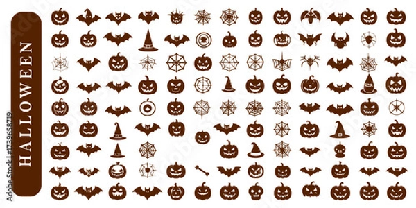 Fototapeta Set of different types Halloween icons, svg vector design on transparent background.