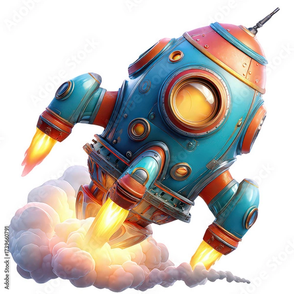 Obraz Retro Rocket Ship Launching Through Space