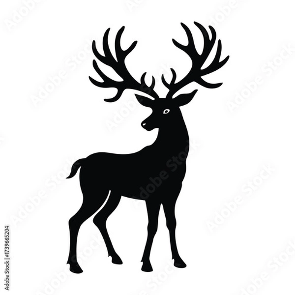 Obraz Deer silhouette vector illustration with antlers in nature
