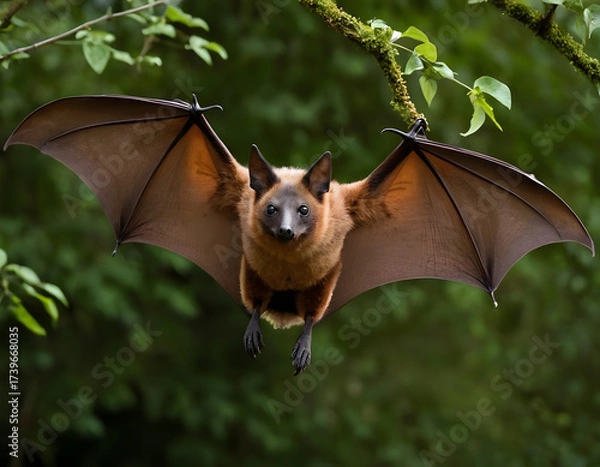 Fototapeta bat on the sky, Large flying fox bat flying with open wings