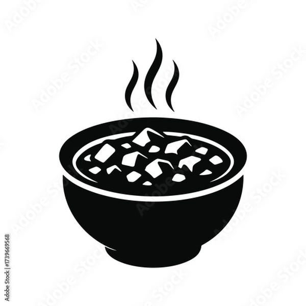 Fototapeta Vector silhouette of a bowl of hot soup with steam.