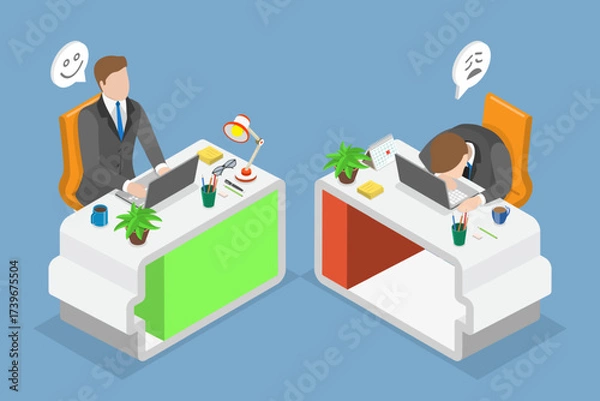 Fototapeta 3D Isometric Flat Vector Illustration of Burnout Vs Full Energy, Struggling To Keep Up