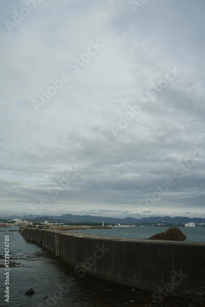 Fototapeta 海と海岸と防波堤