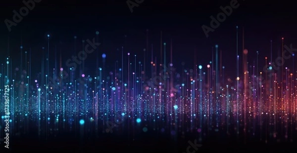 Obraz Abstract, dynamic composition with ascending lines, dots, & gradients in cool and warm hues