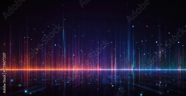 Fototapeta An abstract, colorful visual of vibrant vertical lines with dots over a reflective surface