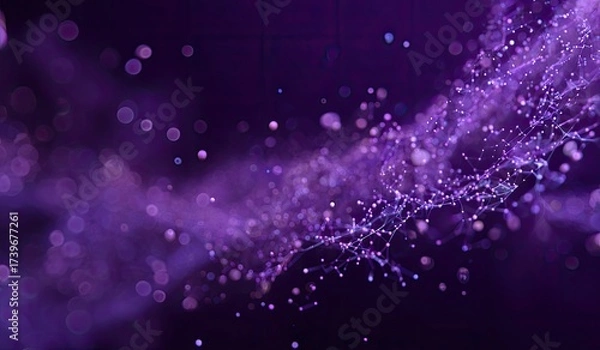 Fototapeta Abstract purple image with floating spheres, lines, and a blurred, bokeh-like effect