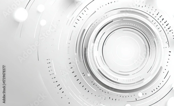 Obraz Abstract white and grey radial design with floating orbs and overlapping concentric circles
