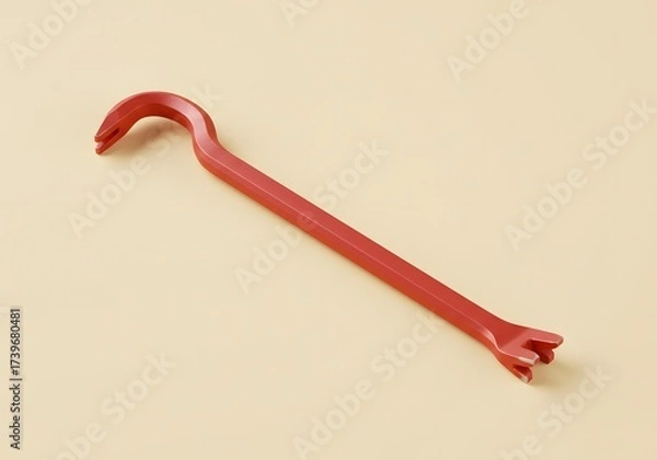 Fototapeta Red Crowbar on Neutral Background - Construction Tool