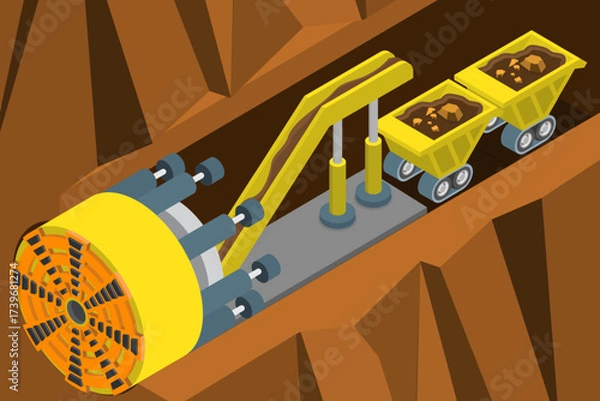 Fototapeta 3D Isometric Flat Vector Illustration of Boring Tunnel Machine, Underground Construction